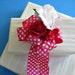 Polka dot special occasion bow in white and fuchsia (GN32)