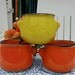 Funky French Red/Orange and Yellow 1960s Small Cocottes