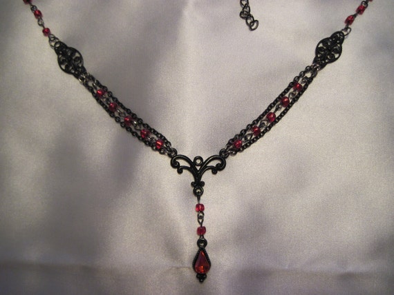 Gothic Lace Beaded Chain Choker by MariesJewelryandart on Etsy