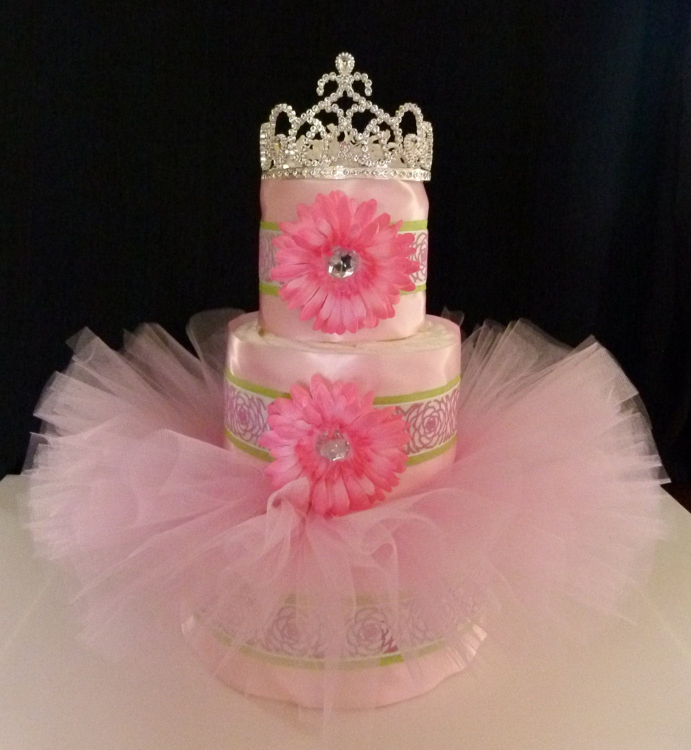 Items similar to Tutu Diaper Cake Pink Green Rose Princess Baby Girl on
