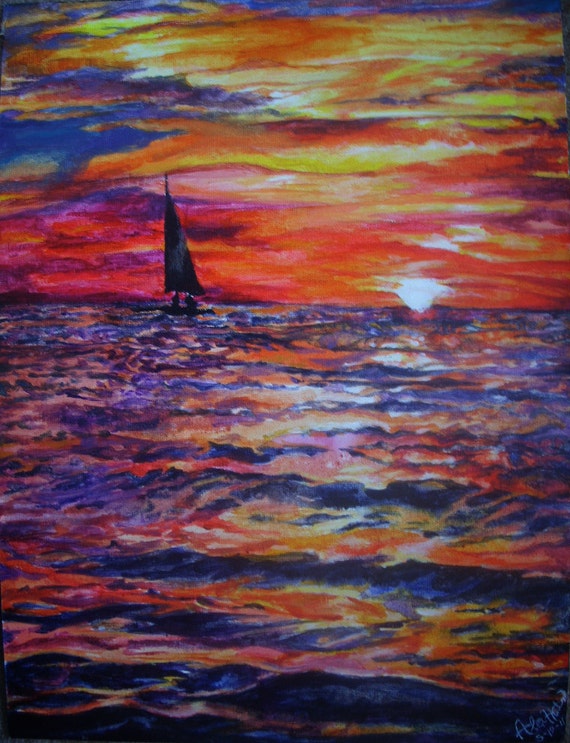 Psychedelic Seascape Sunset in acrylic