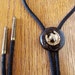 Horse lovers western bolo tie 50s retro bolo tie black lucite with gold glitter slider horse horseshoe design western cowboy mens necktie