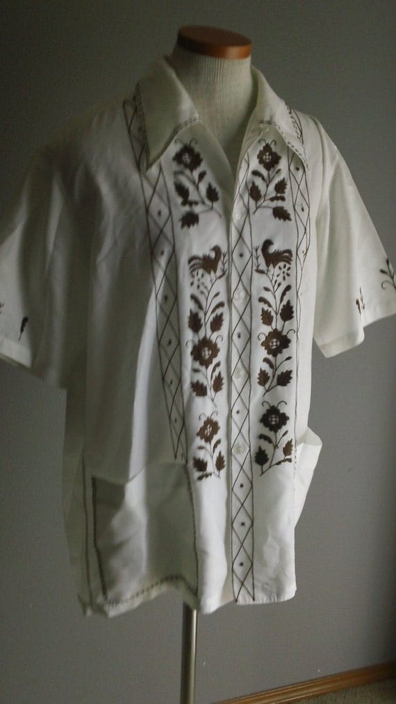 Mens Mexican Embroidered Cotton 60s Ethnic Shirt