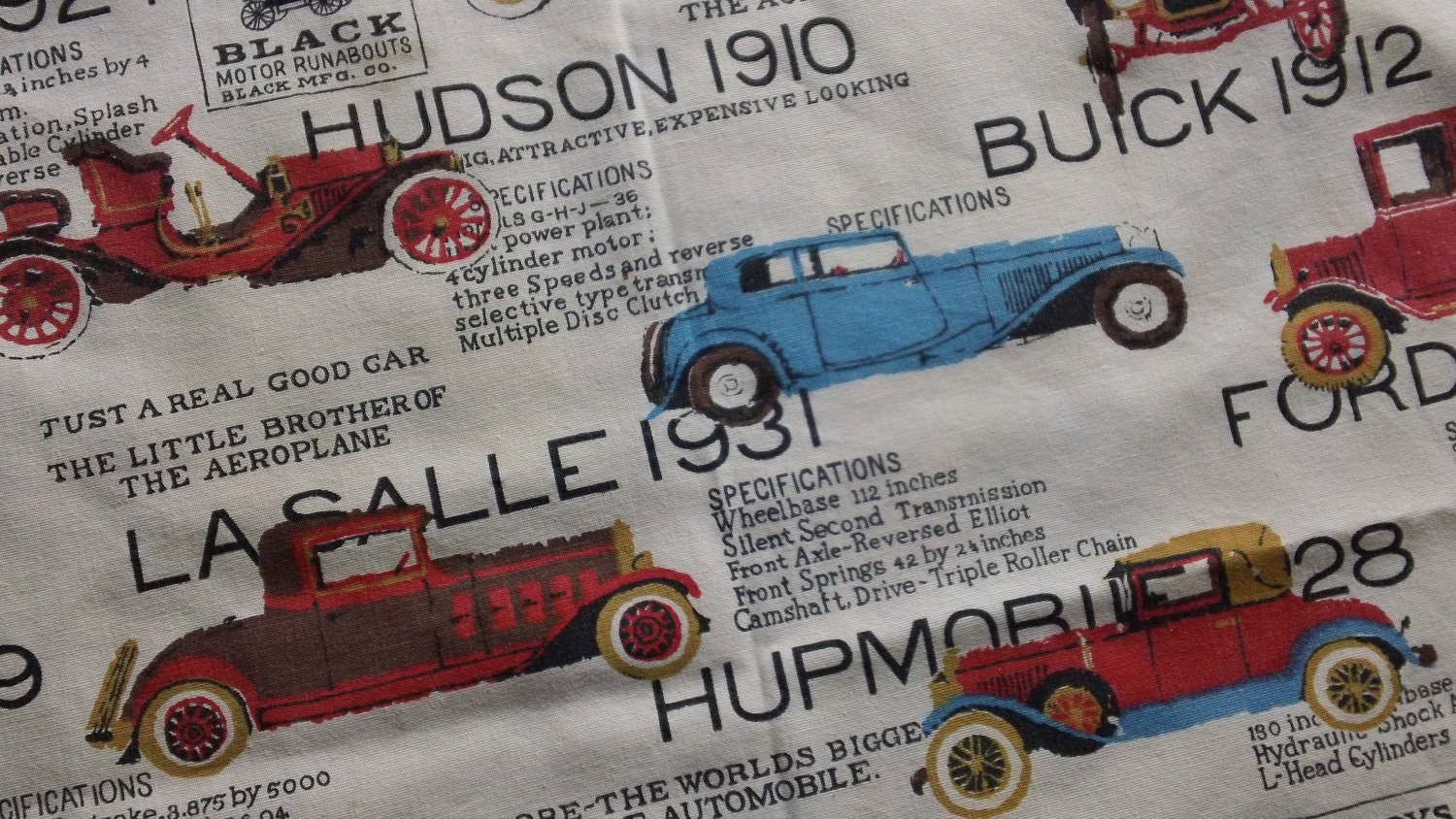 Vintage 60s Classic Car Print Fabric Drape Panel