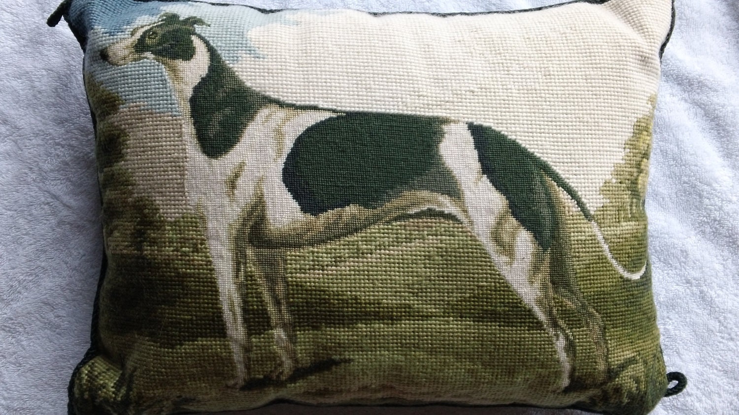 Classic Wool Needlepoint Dog Pillow Whippet Greyhound English