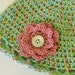Crochet Baby Hat 3-6 months Blue Pink Flower and Button Accents Handmade Littlestsister