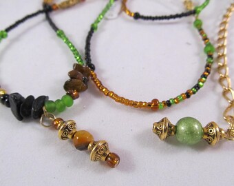 Waist Beads - "Coconut & Lime" - Green Gold and Black Color Block WaistBeads