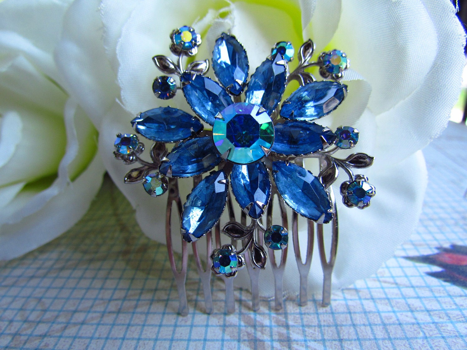1. Royal Blue Crystal Bridal Hair Comb - wide 2