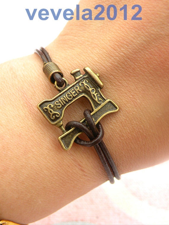 Sewing machine Bracelet antique bronze Sewing by vevela2012