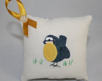 Embroidered Appliqued Pin Cushion - Blue Tit