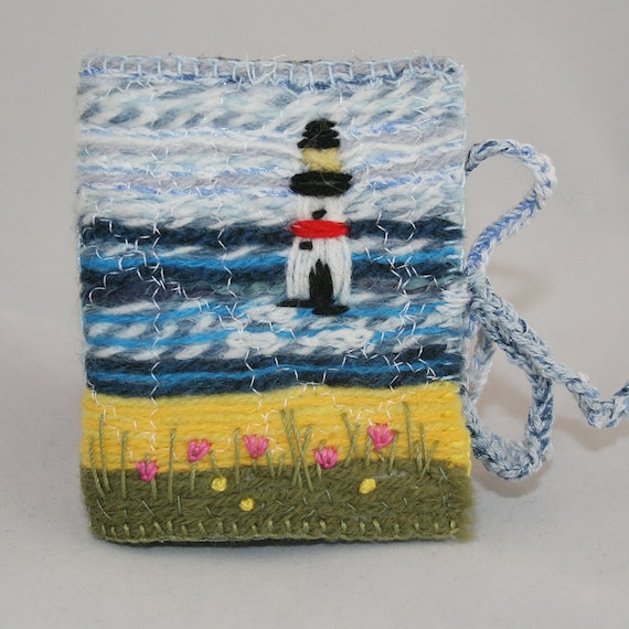 Embroidered and Felted Needle Case  Light house by Lynwoodcrafts