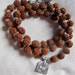 Rudraksha Mala Prayer Beads w Antique Indian Silver Durga Amulet and Opal Beads - Wrap Bracelet or Necklace