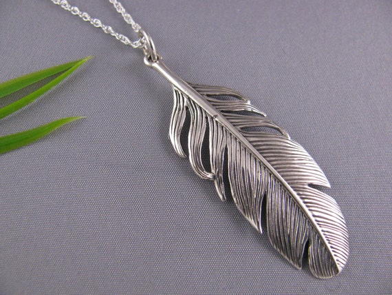 Feather Necklace Sterling Silver Feather necklace high