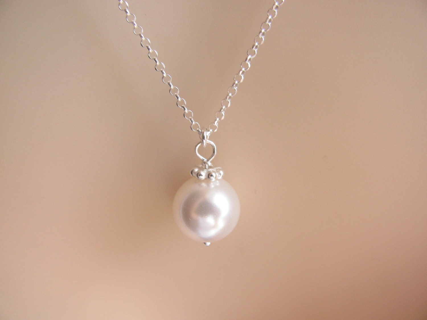 Elegant Pearl Necklace On Sterling Silver Chain Single By Monyart