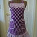 Apron- Reversible Ruffle White Polka Dots on Purple Background and Purple and White Coordinating Floral Print