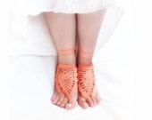 Bech wedding Appricot Barefoot sandals crochet nude shoes, Lolita  sexy foot jewelry, foot thong, lace pastel