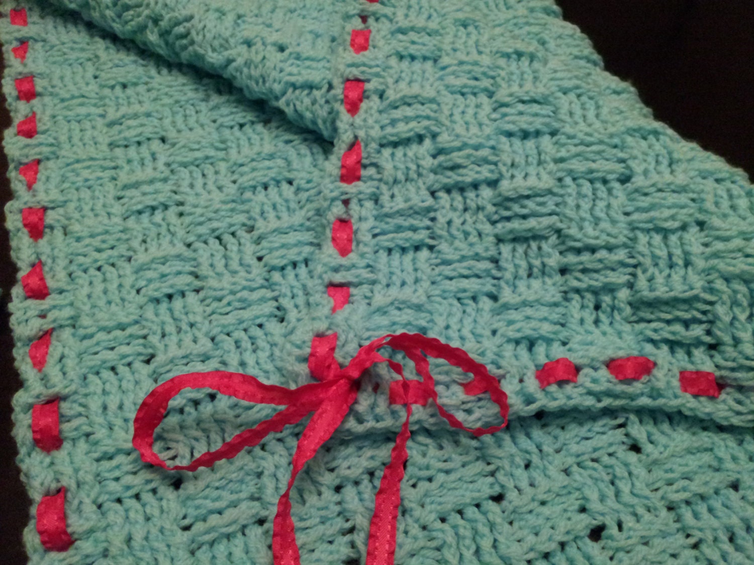 Crochet basketweave stitch baby afghan blue by CreativelyCanadian