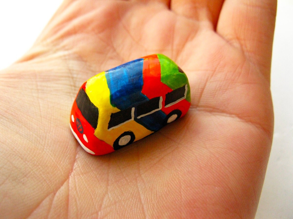 Miniature Clay Car Colorful Sculpture VW Type 2 Transporter