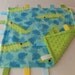 SALE - Baby Sensory Binky Blanket -Teal - Lime Green Alligator - Fleece/Minky - Measures 17 x 17 - Last One