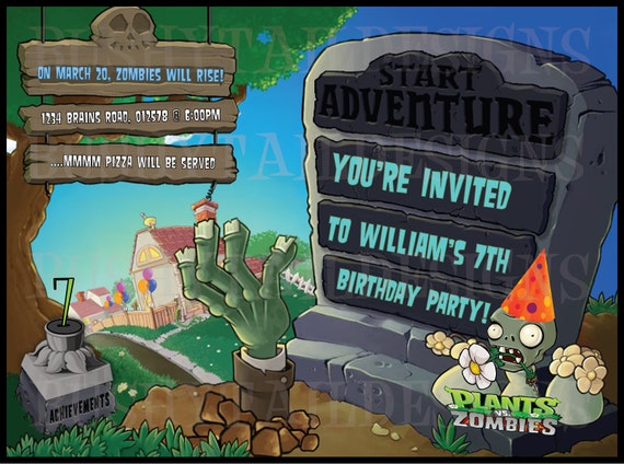 Plants vs Zombies Birthday Invitation and Thank You Card