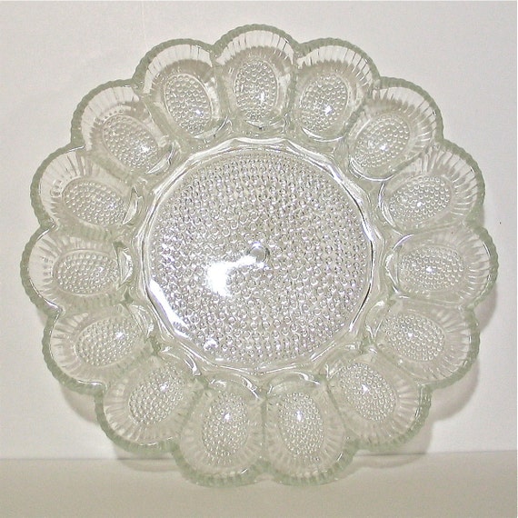 Deviled Egg Crystal Glass Serving Platter / Relish Tray