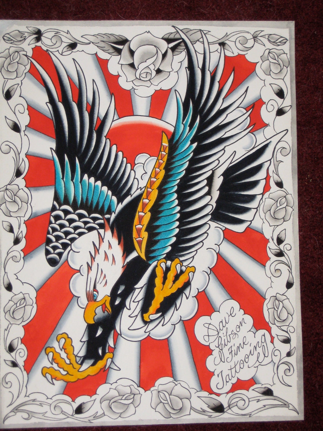 Screaming Eagle Tattoo water color original painting by Dave