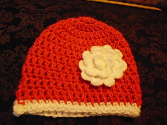 Items similar to Handmade crocheted Baby beanie - Hot pink sparkles ...