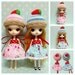 Petite Blythe / Little Dal Outfit : "Strawberry Cupcake Twin Set" (2 Dresses and 2 Crochet hats)