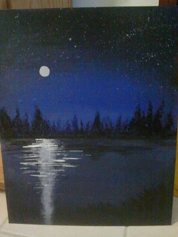 night landscape lake painting by Jaimi Franklin