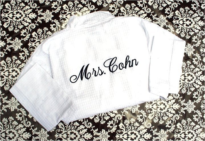 Monogrammed Robe for Bride White Pink Black Green by MisterandMrs