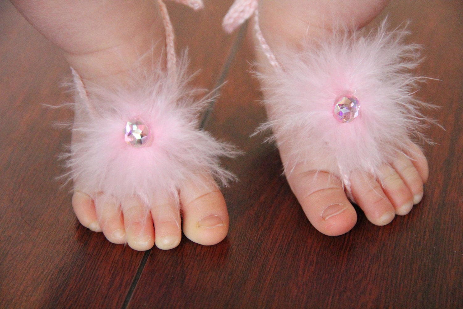 Baby Barefoot Sandals Crochet with Marabou and by LillyLaneCouture