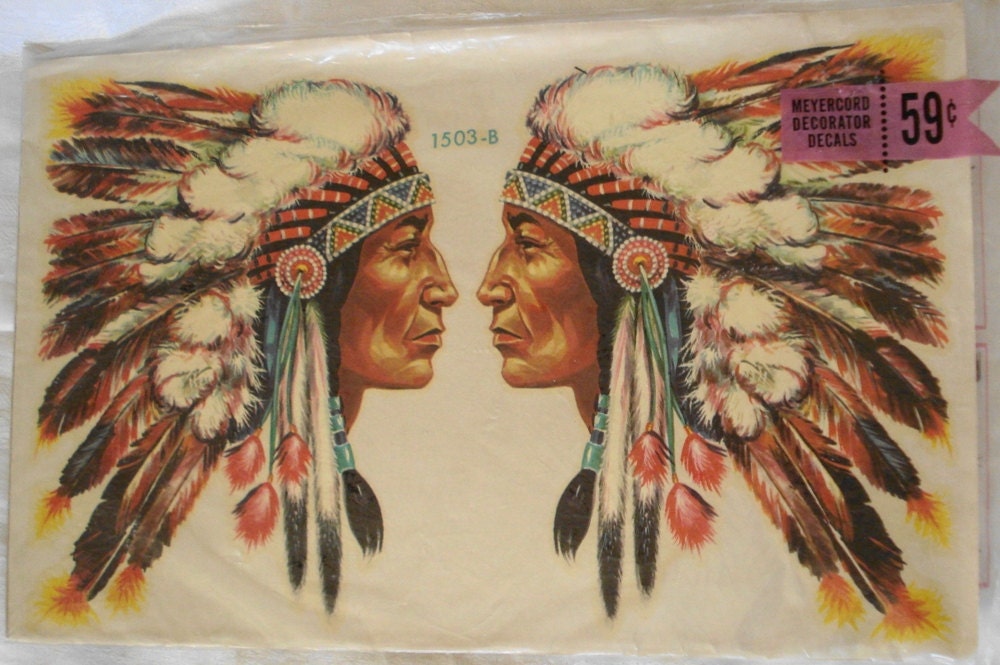 Vintage Meyercord Color Decal Large NATIVE AMERICAN CHIEF