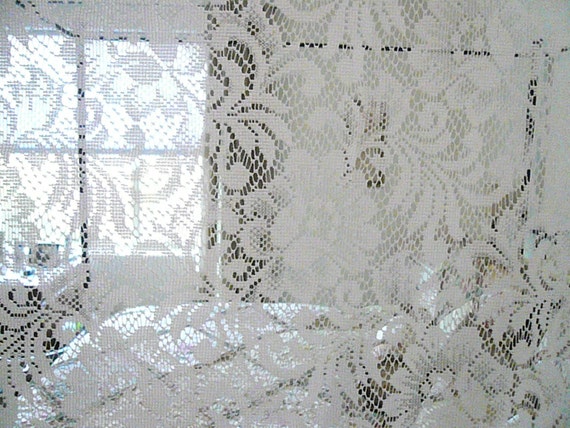 Reserved Vintage Lace Curtains-Shabby Cottage Chic-Two Panels