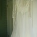 Vintage Tea Length Wedding Dress Lace Tulle with Sequins Pearls and Pearl Buttons 1960's