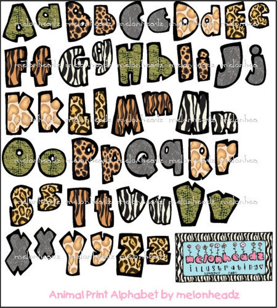 Animal print alphabet by melonheadzdoodles on Etsy