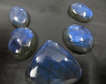 5 Piece Lot Labradorite Full Flashy Blue Fire Mix Shape 1 Piece Pear 4 Piece Oval Good Quality