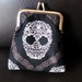 LAST ONE Black & White Gothic Skull Damask Michael Miller Cotton on Silver Frame Coin Purse Rock Emo Voodoo Style