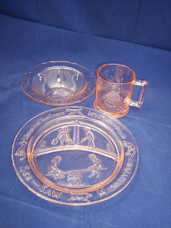 pink depression glass childs tea set