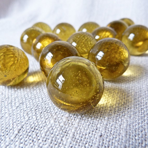 Large Vintage Yellow Amber Blown Glass Marbles by TheOpenSesame