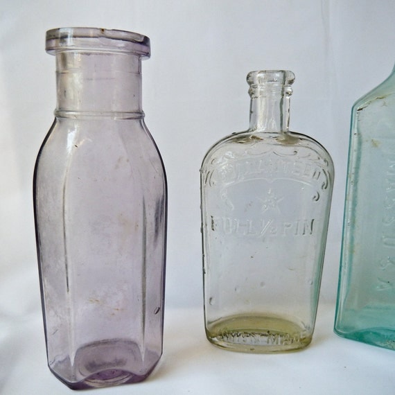 Antique Glass Bottles Lot of 5 Vintage Mixed Bottles