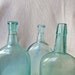 Antique Glass Bottles - Lot of 3 - Vintage Aqua Flask Bottles
