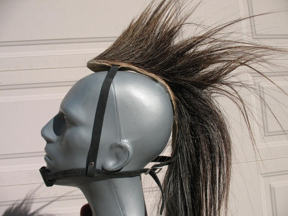 Horsetail mohawk headpiece headdress strap-on horse hair roach