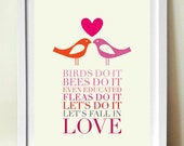 Lyrics Poster, Mid Century Birds Do it, Typography Print, Valentine's poster, Wall Art, Inspirational Quote, Anniversary Gift, Love Print