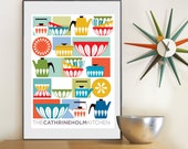 Kitchen Wall Art, Cathrineholm, Mid century Modern, Kitchen Decor, Retro Kitchen Poster, Gift for Cooks, Enamelware, Scandinavian design