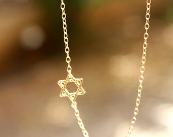 Star of David Necklace - Gold Sideways Jewish Star of David Necklace. jewish jewelry, magen david necklace.