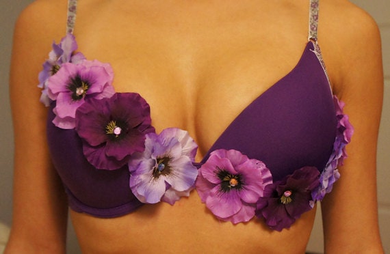 Items Similar To Purple Rhinestone Flower Bra Any Cup Size On Etsy 