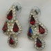 Vintage Dangle Earrings with Large Red Stones and Clear Rhinestones, Super Elegant