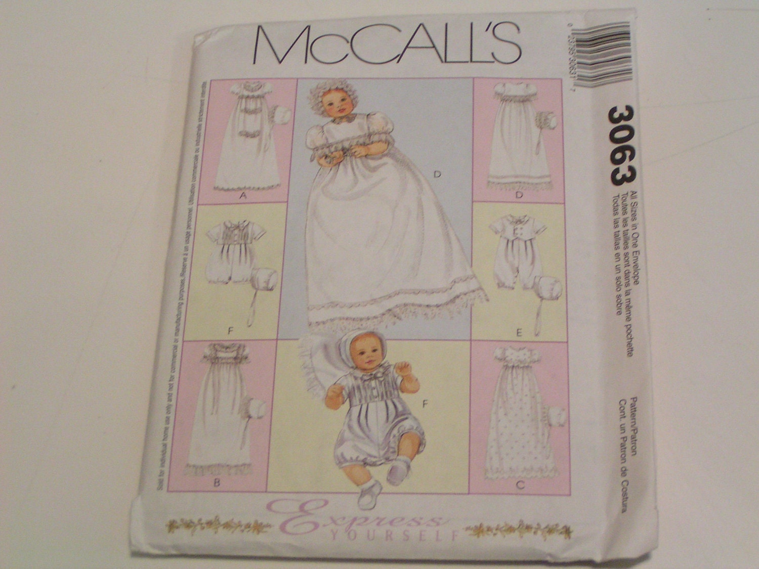McCalls Pattern 3063 Infants Christening Gown Rompers with
