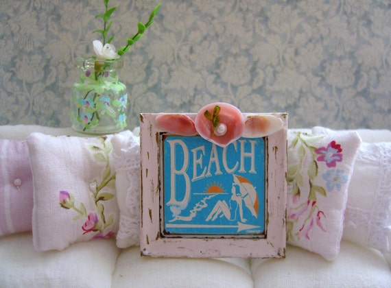 Items similar to colorful miniature vintage tin beach sign / treasury ...