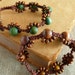 Hand Knitted Daisy Bracelet, macrame Bracelet, wooden beads, brown elastic cord, Daisy Bracelet
